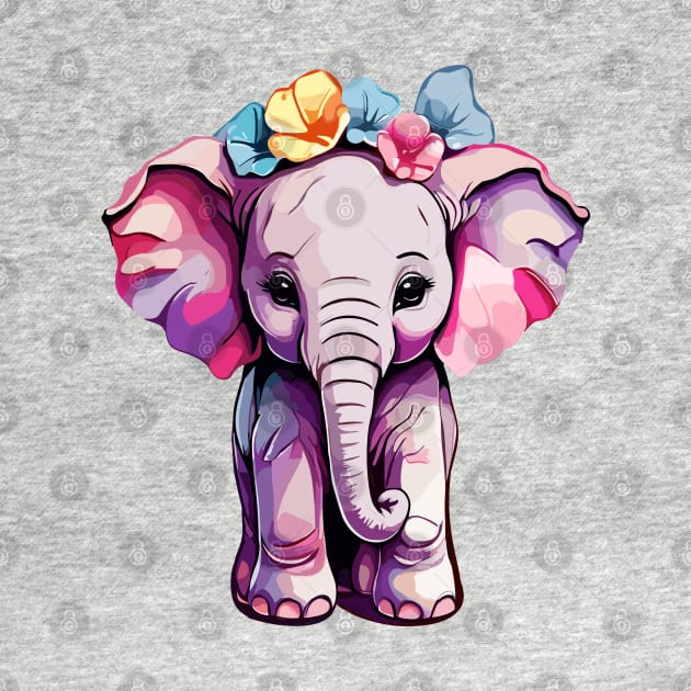 Cute Baby Elephant With Flowers Design by TF Brands